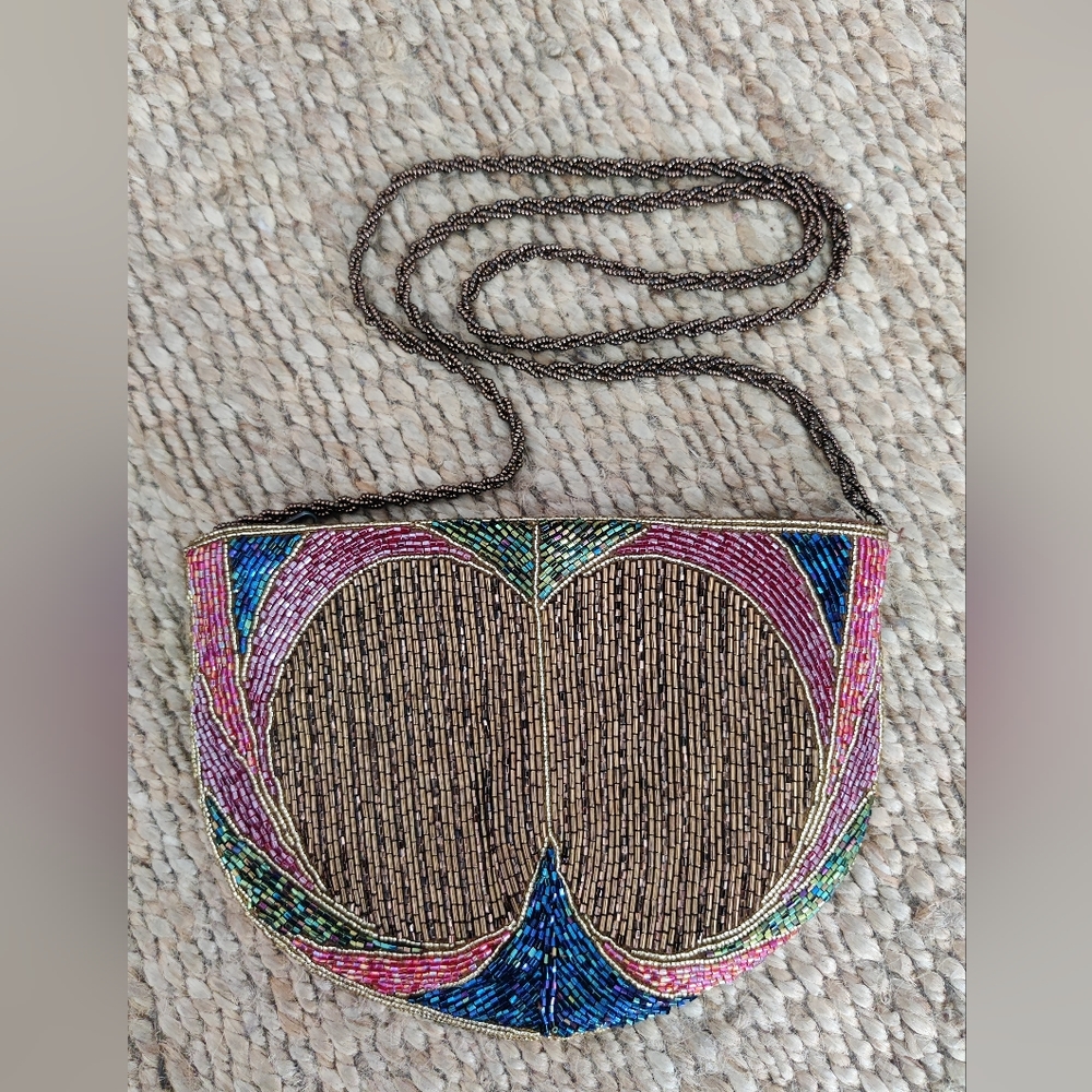 VINTAGE Beaded Multicolored Neutral Zippered Evening Purse Bags by La Regale